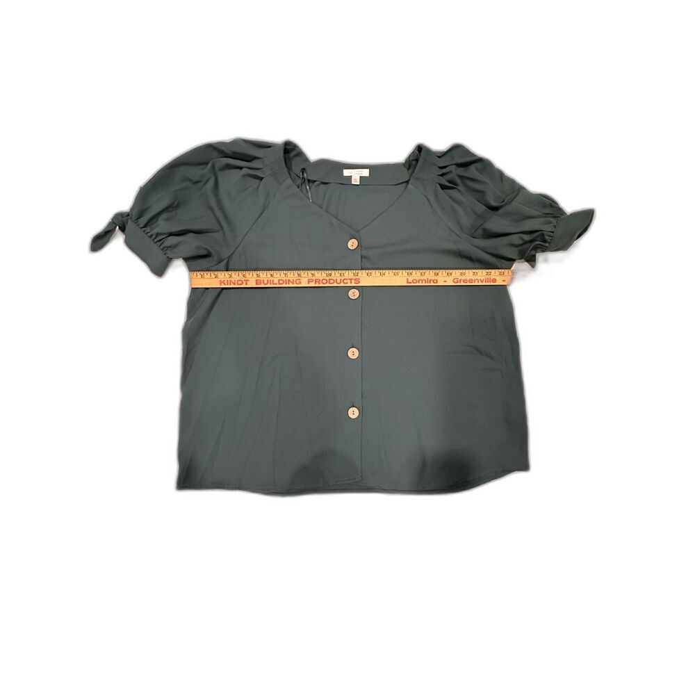 LC Lauren Conrad Green Wood Button Down Blouse Tie Sleeves Size XL - Picture 5 of 6
